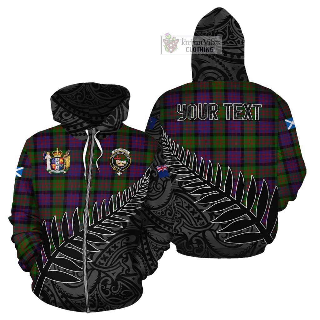 Tartan Vibes Clothing MacDonald (McDonald) Crest Tartan Cotton Hoodie with New Zealand Silver Fern Half Style