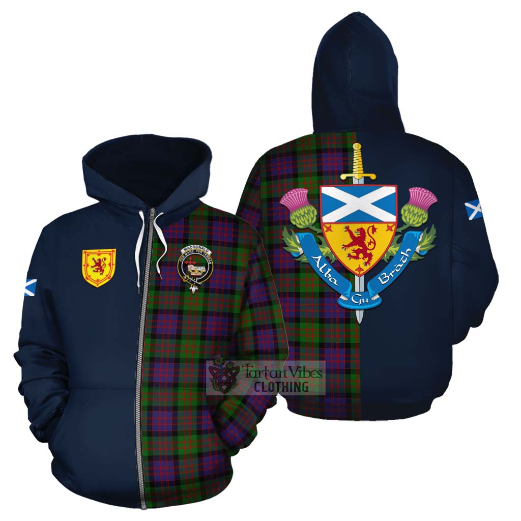 Tartan Vibes Clothing MacDonald (McDonald) Tartan Cotton Hoodie Alba with Scottish Lion Royal Arm Half Style