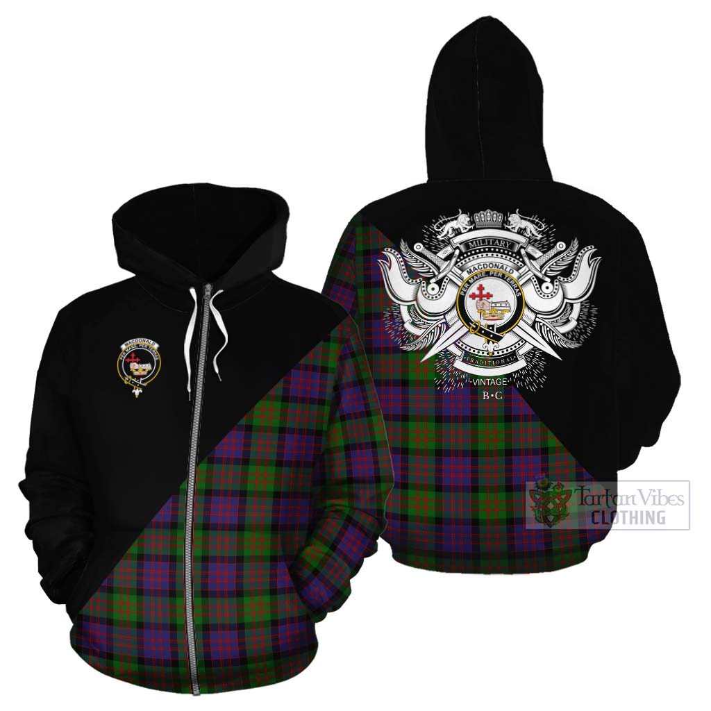 Tartan Vibes Clothing MacDonald (McDonald) Tartan Cotton Hoodie with Family Crest and Military Logo Style