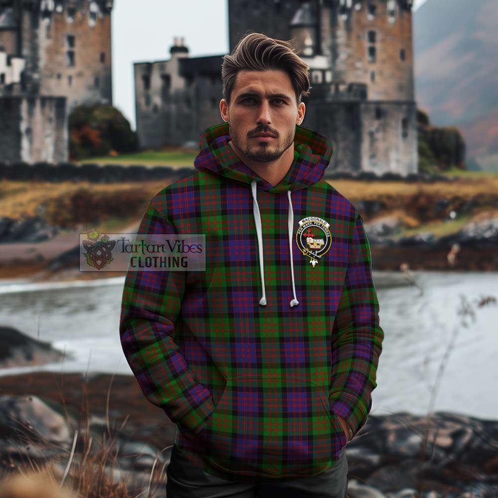 Tartan Vibes Clothing MacDonald (McDonald) Tartan Cotton Hoodie with Family Crest and Bearded Skull Holding Bottles of Whiskey