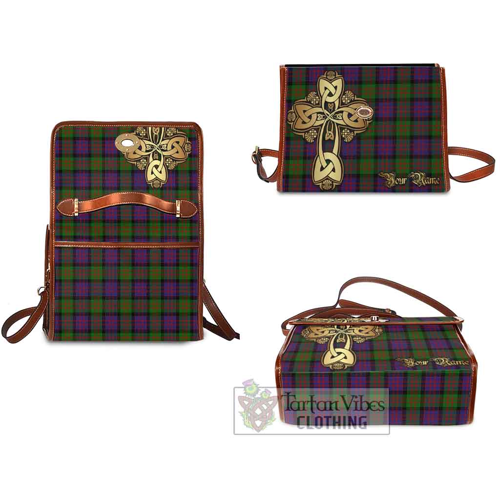 Tartan Vibes Clothing MacDonald (McDonald) Tartan Waterproof Canvas Bag Golden Thistle Celtic Cross Style