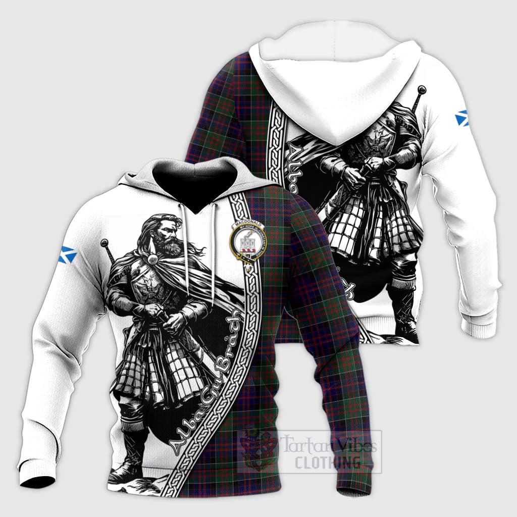 Tartan Vibes Clothing MacDonald (McDonald) of Clanranald Tartan Clan Crest Knitted Hoodie with Highlander Warrior Celtic Style