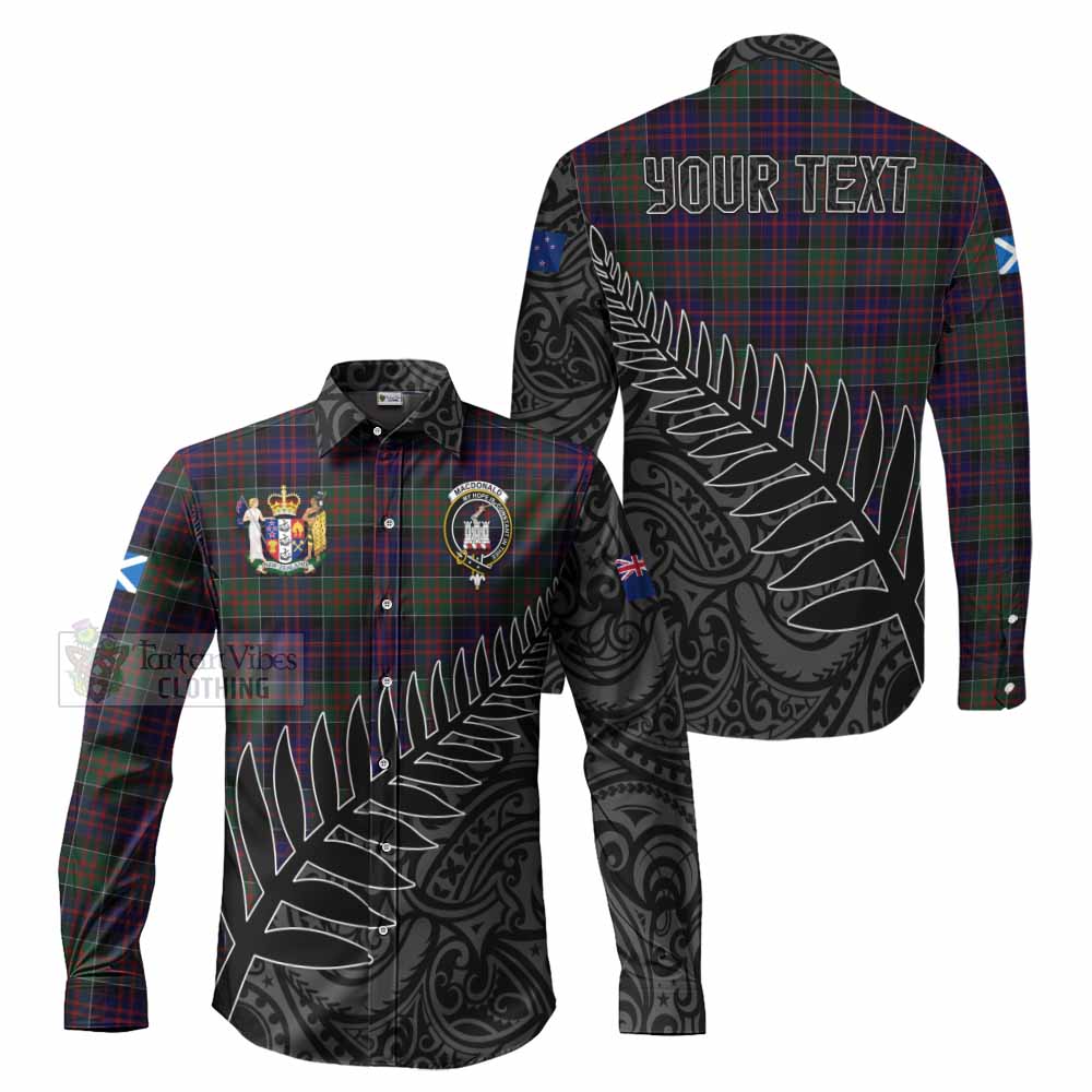 Tartan Vibes Clothing MacDonald (McDonald) of Clanranald Crest Tartan Long Sleeve Button Shirt with New Zealand Silver Fern Half Style