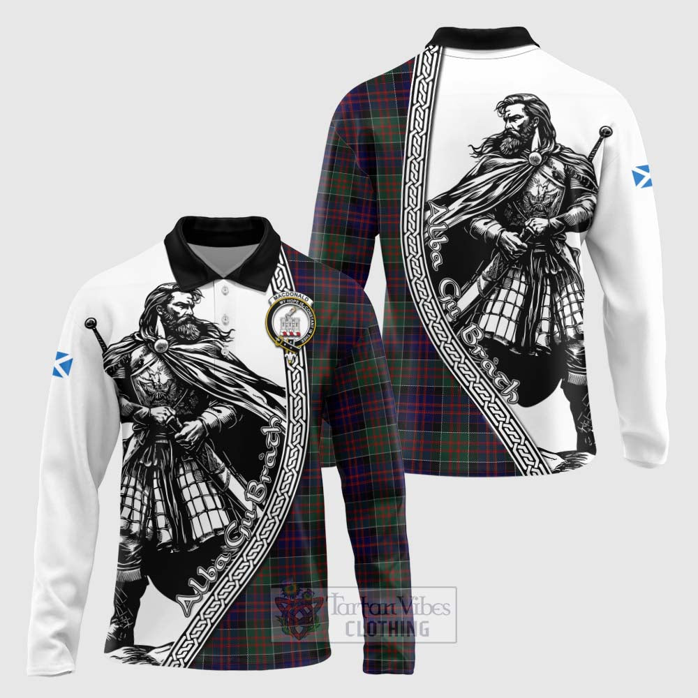 Tartan Vibes Clothing MacDonald (McDonald) of Clanranald Tartan Clan Crest Long Sleeve Polo Shirt with Highlander Warrior Celtic Style