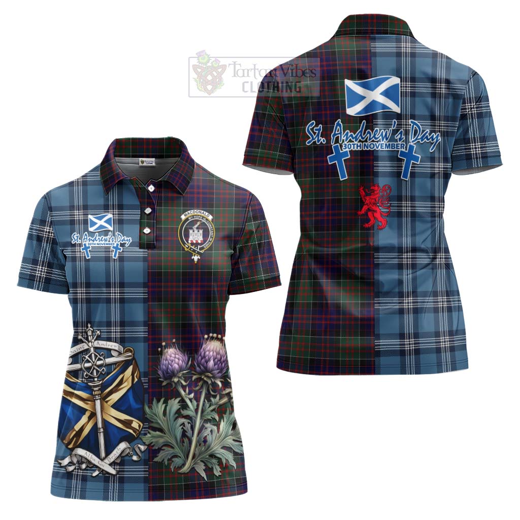 Tartan Vibes Clothing MacDonald (McDonald) of Clanranald Tartan Women's Polo Shirt Happy St. Andrew's Day Half Tartan Style