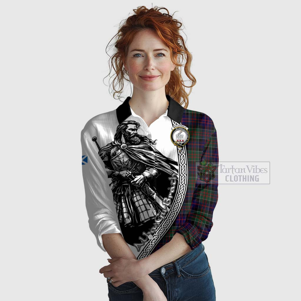 Tartan Vibes Clothing MacDonald (McDonald) of Clanranald Tartan Clan Crest Women's Casual Shirt with Highlander Warrior Celtic Style