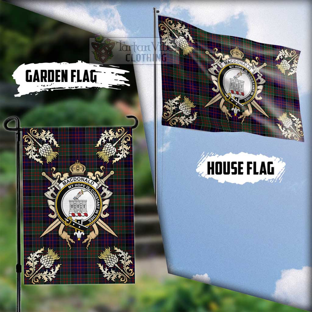 Tartan Vibes Clothing MacDonald (McDonald) of Clanranald Tartan Flag with Family Crest and Golden Thistle Crossed Sword Design