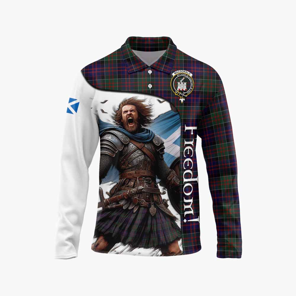 Tartan Vibes Clothing MacDonald (McDonald) of Clanranald Crest Tartan Long Sleeve Polo Shirt Inspired by the Freedom of Scottish Warrior