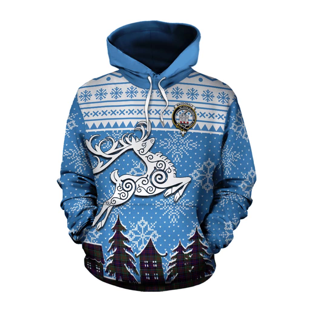 Tartan Vibes Clothing MacDonald (McDonald) of Clanranald Clan Christmas Cotton Hoodie Celtic Reindeer Style