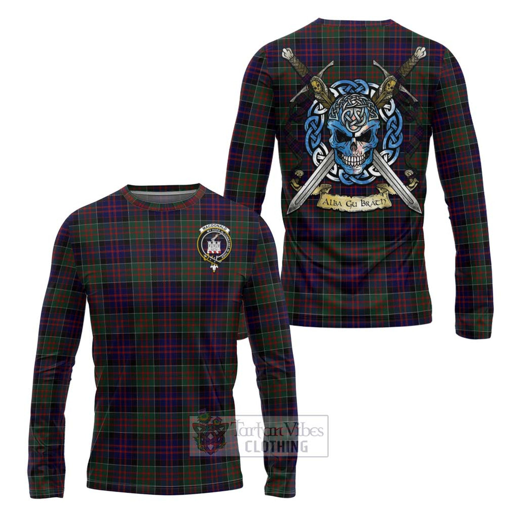 Tartan Vibes Clothing MacDonald (McDonald) of Clanranald Tartan Long Sleeve T-Shirt with Family Crest Celtic Skull Style