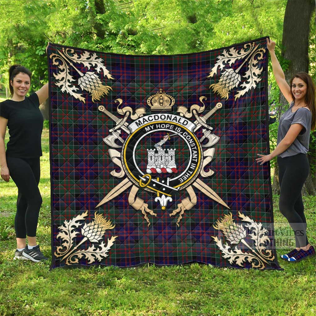 Tartan Vibes Clothing MacDonald (McDonald) of Clanranald Tartan Quilt with Family Crest and Scottish Golden Courage Shield