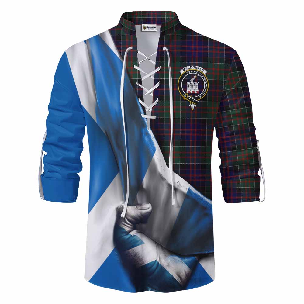 Tartan Vibes Clothing MacDonald (McDonald) of Clanranald Tartan Ghillie Kilt Shirt with Family Crest Scotland Patriotic Style