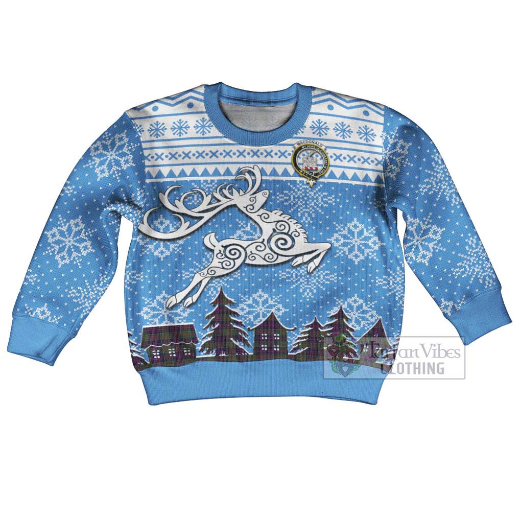 Tartan Vibes Clothing MacDonald (McDonald) of Clanranald Clan Christmas Kid Ugly Sweater with Tartan and Celtic Raindeer Style