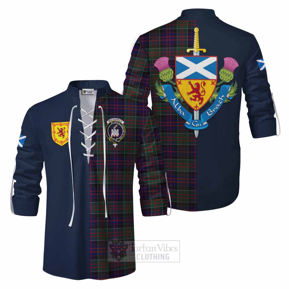 MacDonald (McDonald) of Clanranald Tartan Ghillie Kilt Shirt Alba with Scottish Lion Royal Arm Half Style