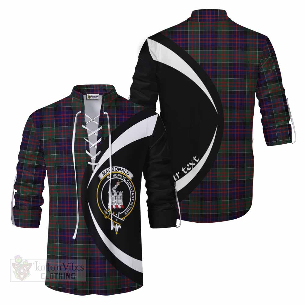 Tartan Vibes Clothing MacDonald (McDonald) of Clanranald Tartan Ghillie Kilt Shirt with Family Crest Circle Style