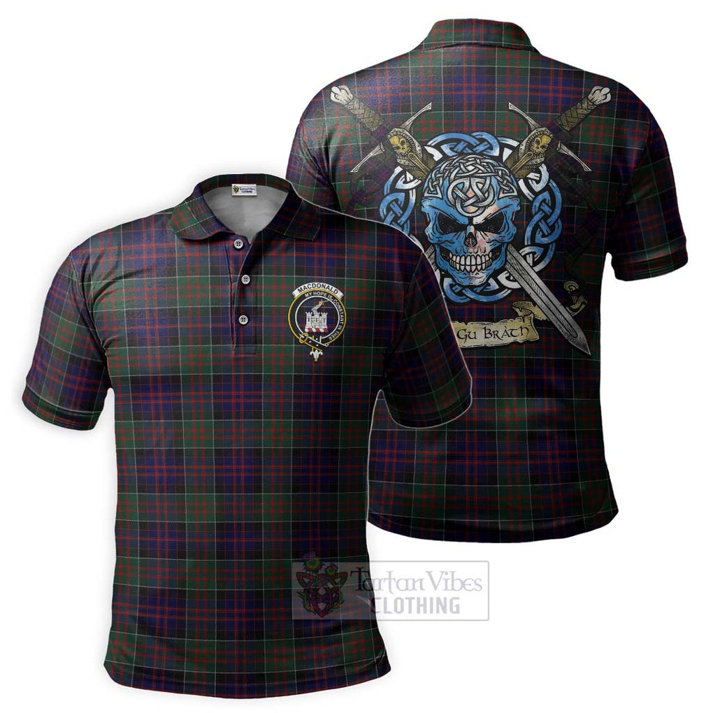 Tartan Vibes Clothing MacDonald (McDonald) of Clanranald Tartan Polo Shirt with Family Crest Celtic Skull Style