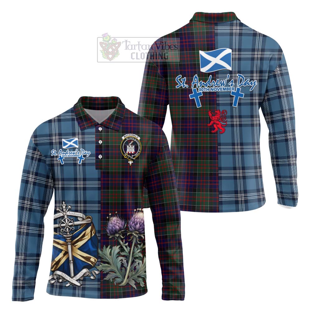 Tartan Vibes Clothing MacDonald (McDonald) of Clanranald Tartan Long Sleeve Polo Shirt Happy St. Andrew's Day Half Tartan Style