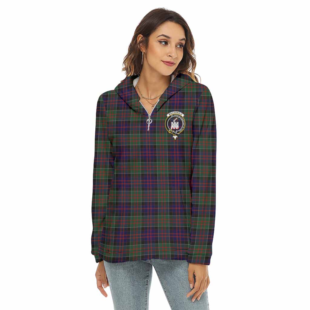 Tartan Vibes Clothing MacDonald (McDonald) of Clanranald Tartan Crest Women's Borg  Half Zip Fleece Hoodie