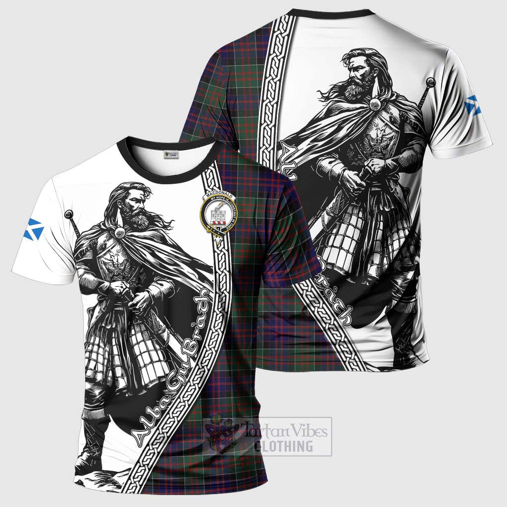 Tartan Vibes Clothing MacDonald (McDonald) of Clanranald Tartan Clan Crest T-Shirt with Highlander Warrior Celtic Style