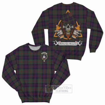 MacDonald (McDonald) of Clanranald Tartan Sweatshirt with Family Crest and Bearded Skull Holding Bottles of Whiskey