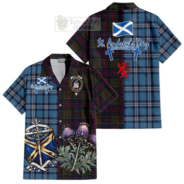 MacDonald (McDonald) of Clanranald Tartan Short Sleeve Button Shirt Happy St. Andrew's Day Half Tartan Style