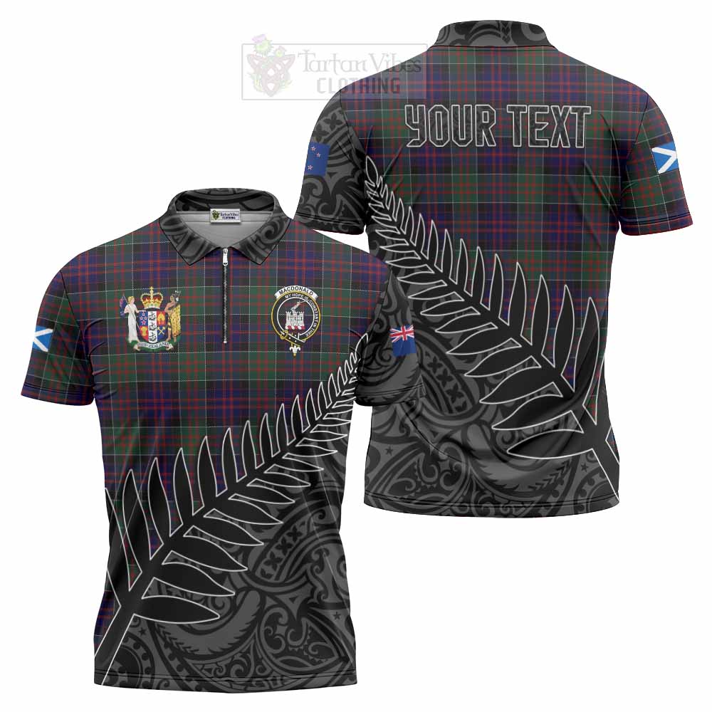 Tartan Vibes Clothing MacDonald (McDonald) of Clanranald Crest Tartan Zipper Polo Shirt with New Zealand Silver Fern Half Style