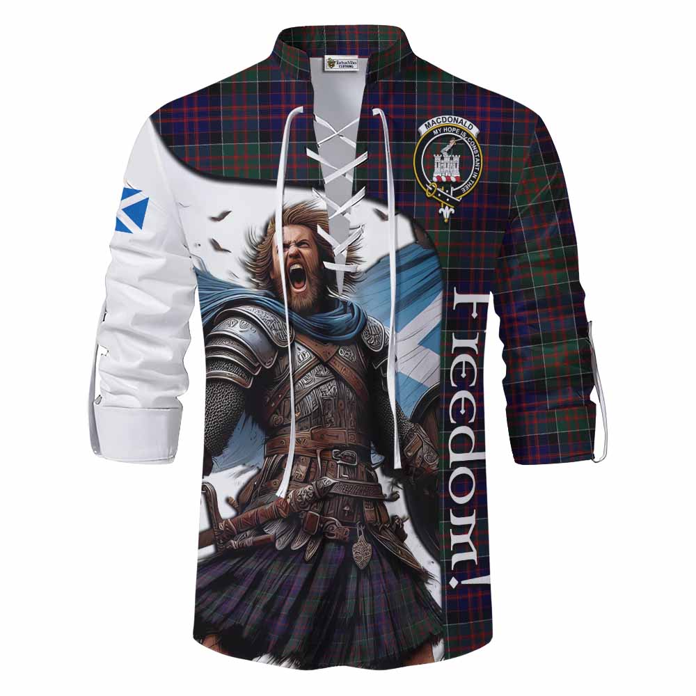 Tartan Vibes Clothing MacDonald (McDonald) of Clanranald Crest Tartan Ghillie Kilt Shirt Inspired by the Freedom of Scottish Warrior