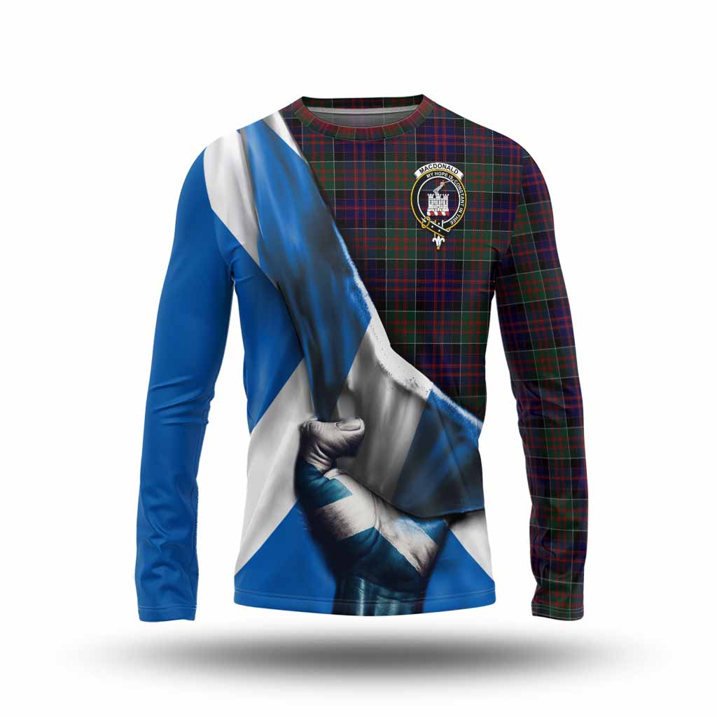 Tartan Vibes Clothing MacDonald (McDonald) of Clanranald Tartan Long Sleeve T-Shirt with Family Crest Scotland Patriotic Style