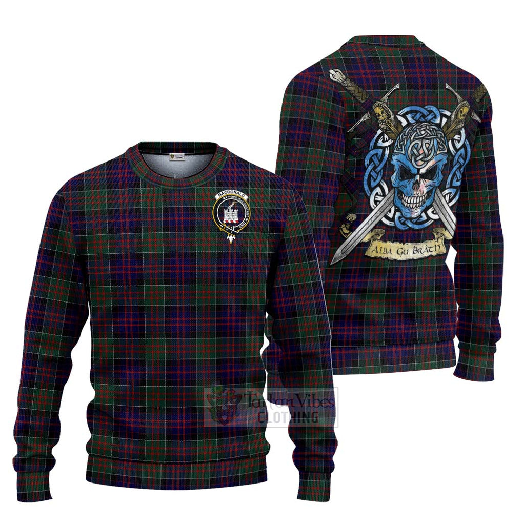 Tartan Vibes Clothing MacDonald (McDonald) of Clanranald Tartan Knitted Sweater with Family Crest Celtic Skull Style