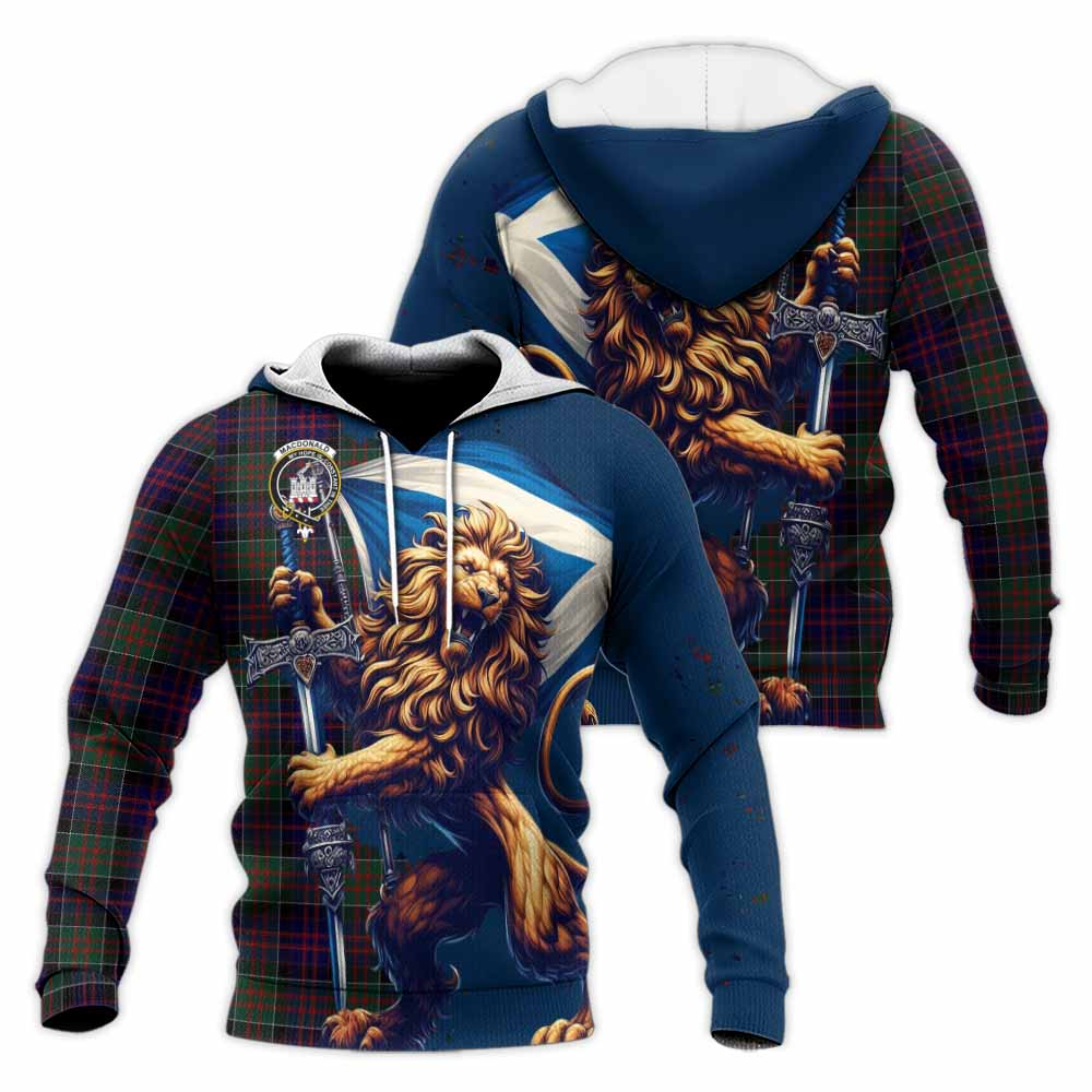 Tartan Vibes Clothing MacDonald (McDonald) of Clanranald Tartan Family Crest Knitted Hoodie with Scottish Majestic Lion