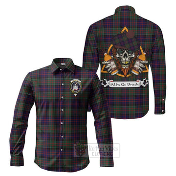 MacDonald (McDonald) of Clanranald Tartan Long Sleeve Button Shirt with Family Crest and Bearded Skull Holding Bottles of Whiskey