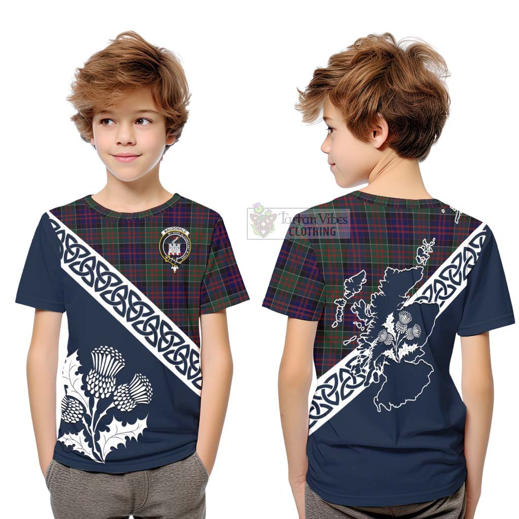 Tartan Vibes Clothing MacDonald (McDonald) of Clanranald Tartan Kid T-Shirt Featuring Thistle and Scotland Map