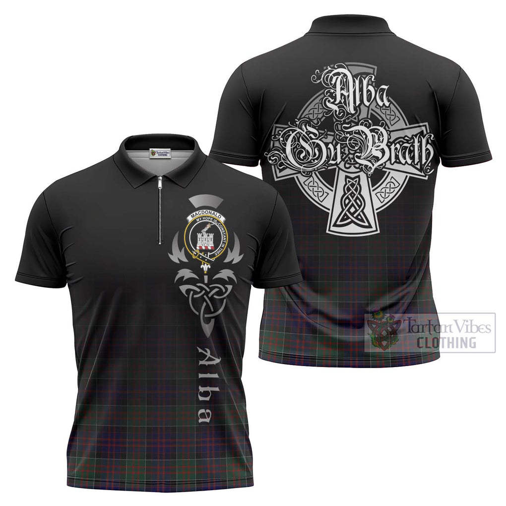 Tartan Vibes Clothing MacDonald (McDonald) of Clanranald Tartan Zipper Polo Shirt Featuring Alba Gu Brath Family Crest Celtic Inspired