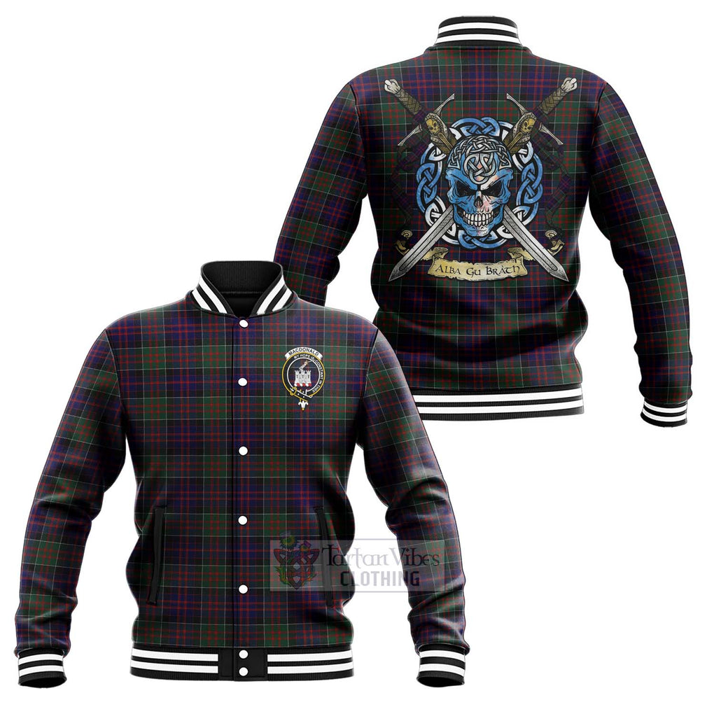 Tartan Vibes Clothing MacDonald (McDonald) of Clanranald Tartan Baseball Jacket with Family Crest Celtic Skull Style