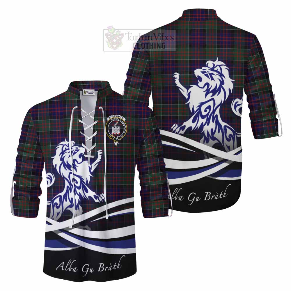 Tartan Vibes Clothing MacDonald (McDonald) of Clanranald Tartan Ghillie Kilt Shirt with Alba Gu Brath Regal Lion Emblem