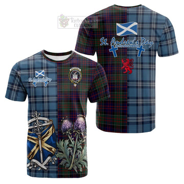 MacDonald (McDonald) of Clanranald Tartan Cotton T-shirt Happy St. Andrew's Day Half Tartan Style