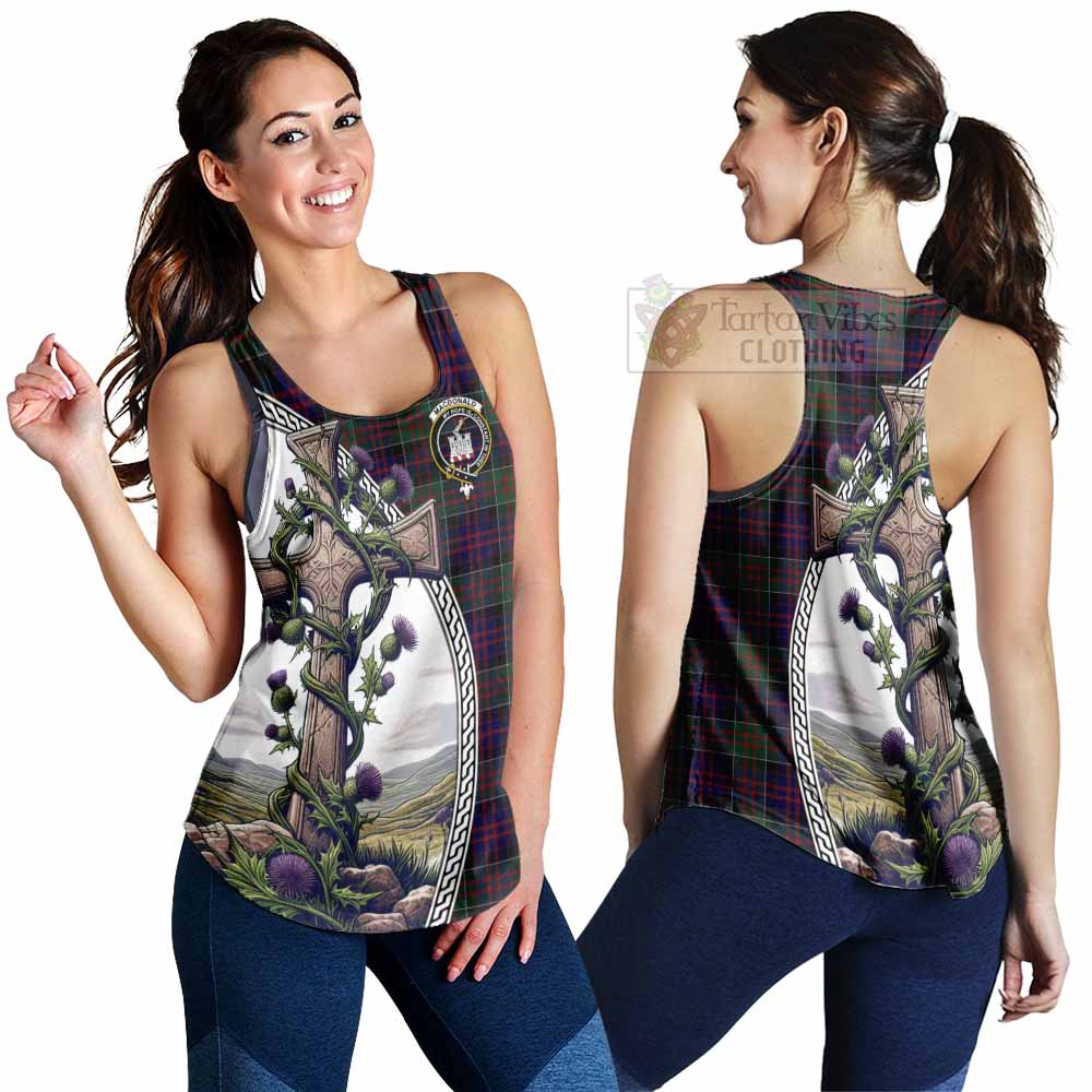 Tartan Vibes Clothing MacDonald (McDonald) of Clanranald Tartan Women's Racerback Tanks with Family Crest and St. Andrew's Cross Accented by Thistle Vines