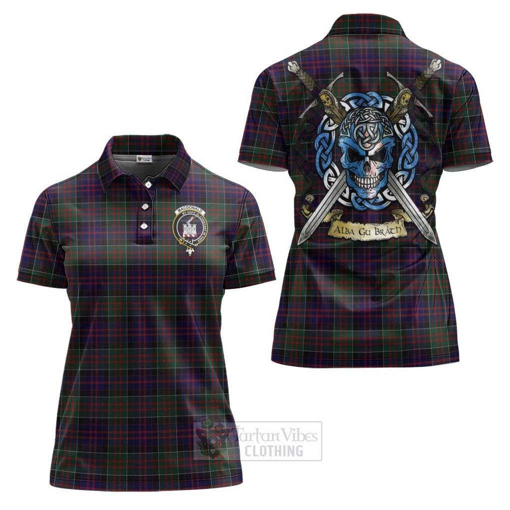 Tartan Vibes Clothing MacDonald (McDonald) of Clanranald Tartan Women's Polo Shirt with Family Crest Celtic Skull Style