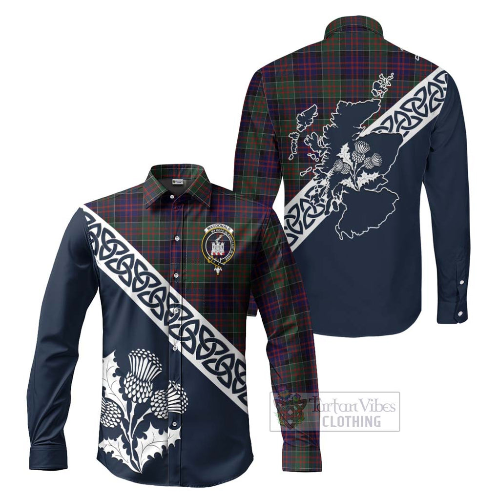 Tartan Vibes Clothing MacDonald (McDonald) of Clanranald Tartan Long Sleeve Button Shirt Featuring Thistle and Scotland Map