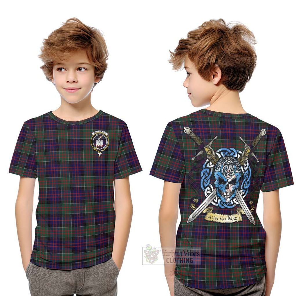 Tartan Vibes Clothing MacDonald (McDonald) of Clanranald Tartan Kid T-Shirt with Family Crest Celtic Skull Style