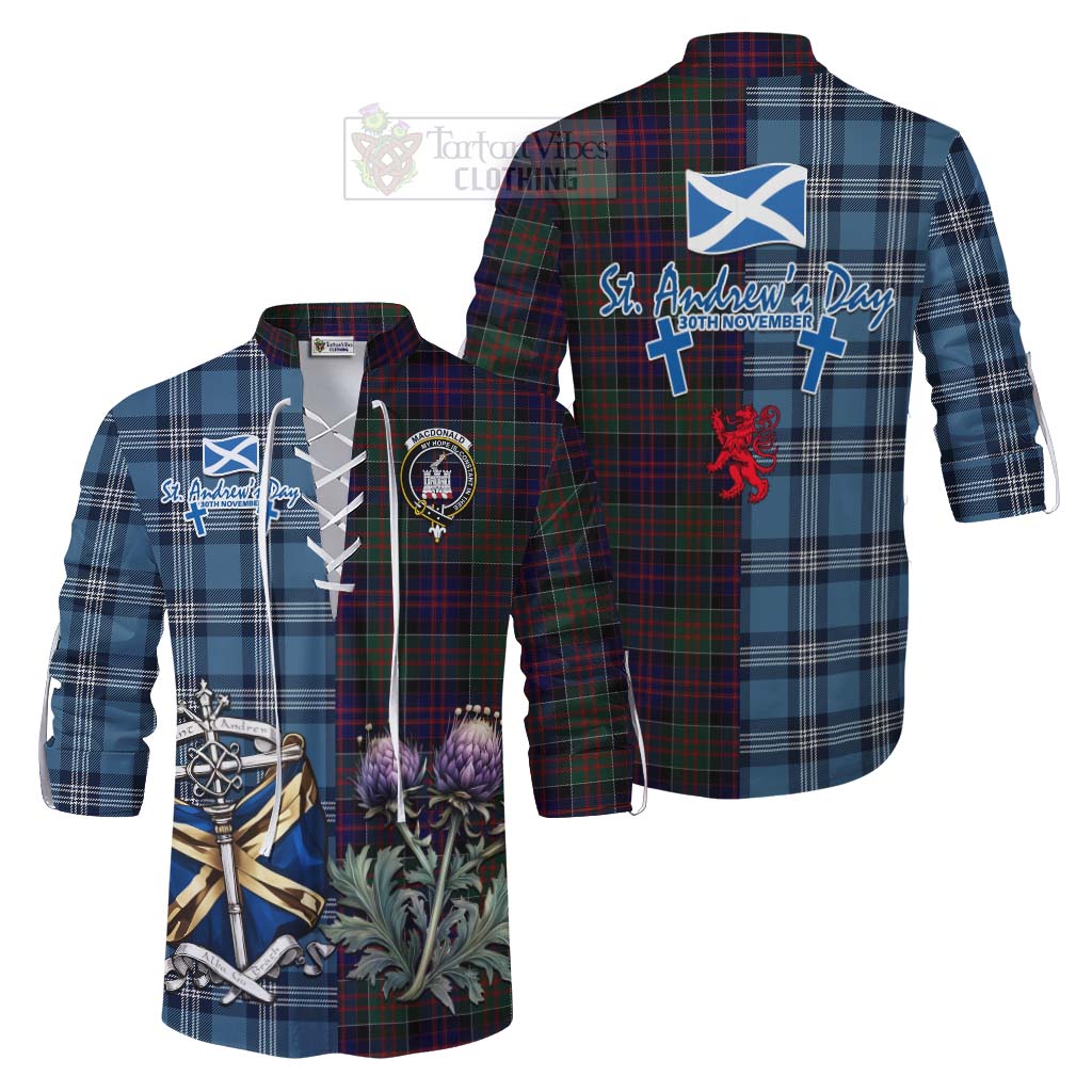 Tartan Vibes Clothing MacDonald (McDonald) of Clanranald Tartan Ghillie Kilt Shirt Happy St. Andrew's Day Half Tartan Style