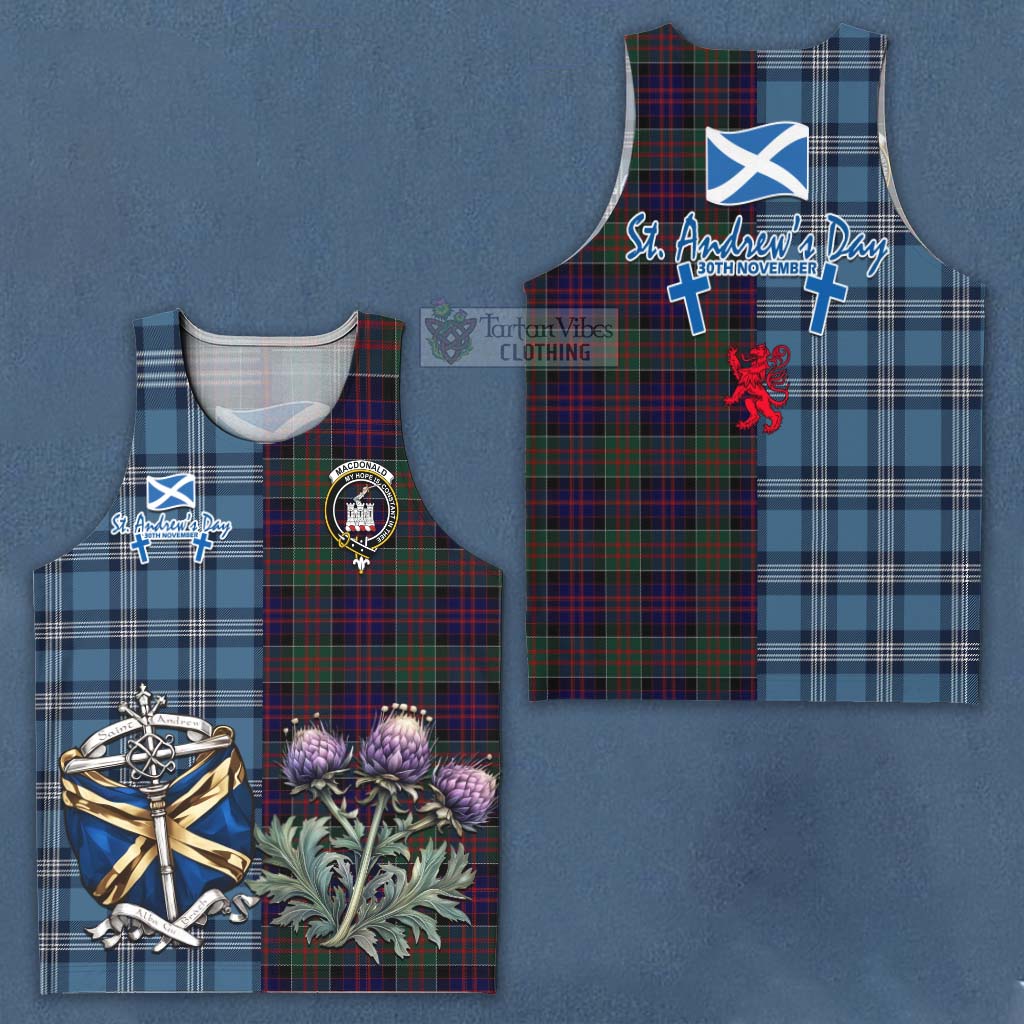 Tartan Vibes Clothing MacDonald (McDonald) of Clanranald Tartan Men's Tank Top Happy St. Andrew's Day Half Tartan Style