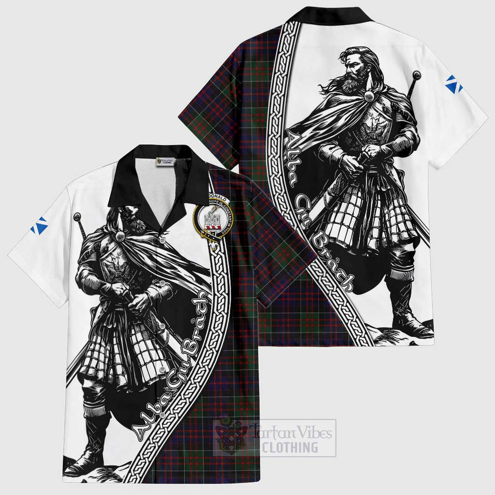 Tartan Vibes Clothing MacDonald (McDonald) of Clanranald Tartan Clan Crest Short Sleeve Button Shirt with Highlander Warrior Celtic Style