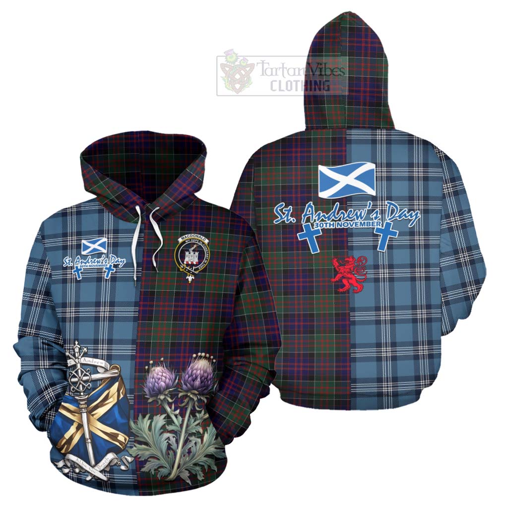 Tartan Vibes Clothing MacDonald (McDonald) of Clanranald Tartan Hoodie Happy St. Andrew's Day Half Tartan Style