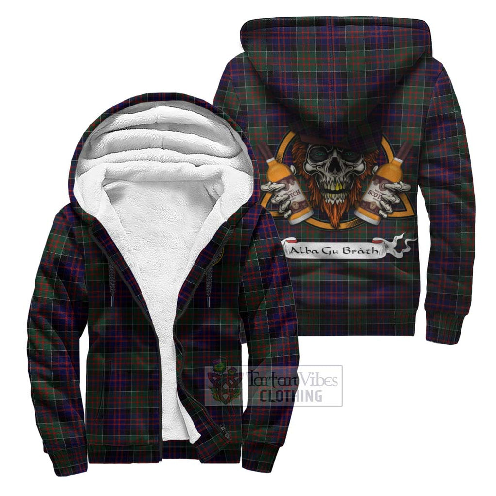 Tartan Vibes Clothing MacDonald (McDonald) of Clanranald Tartan Sherpa Hoodie with Family Crest and Bearded Skull Holding Bottles of Whiskey