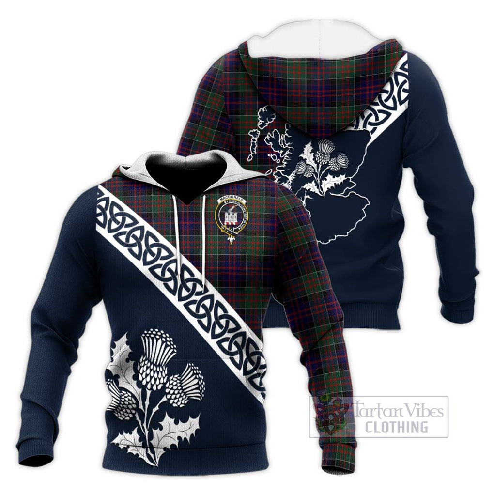 Tartan Vibes Clothing MacDonald (McDonald) of Clanranald Tartan Knitted Hoodie Featuring Thistle and Scotland Map