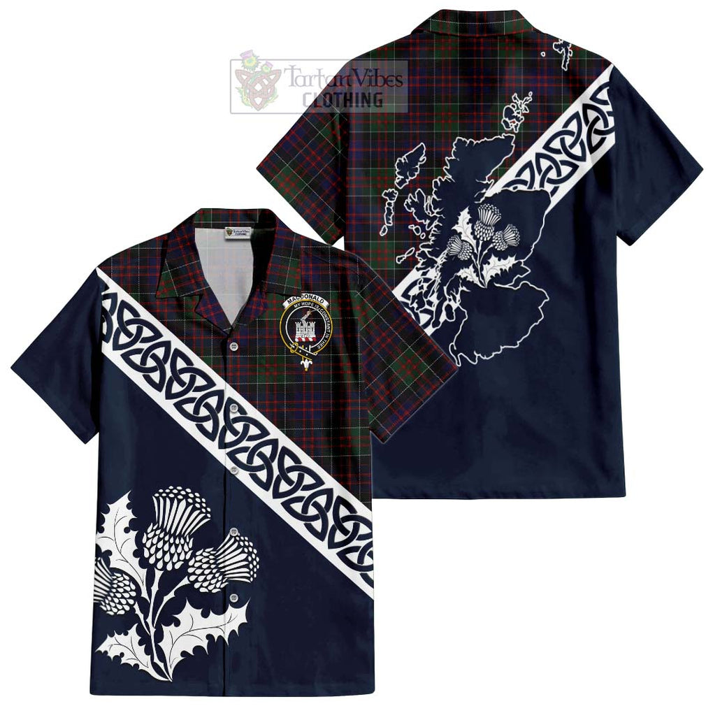 Tartan Vibes Clothing MacDonald (McDonald) of Clanranald Tartan Short Sleeve Button Shirt Featuring Thistle and Scotland Map