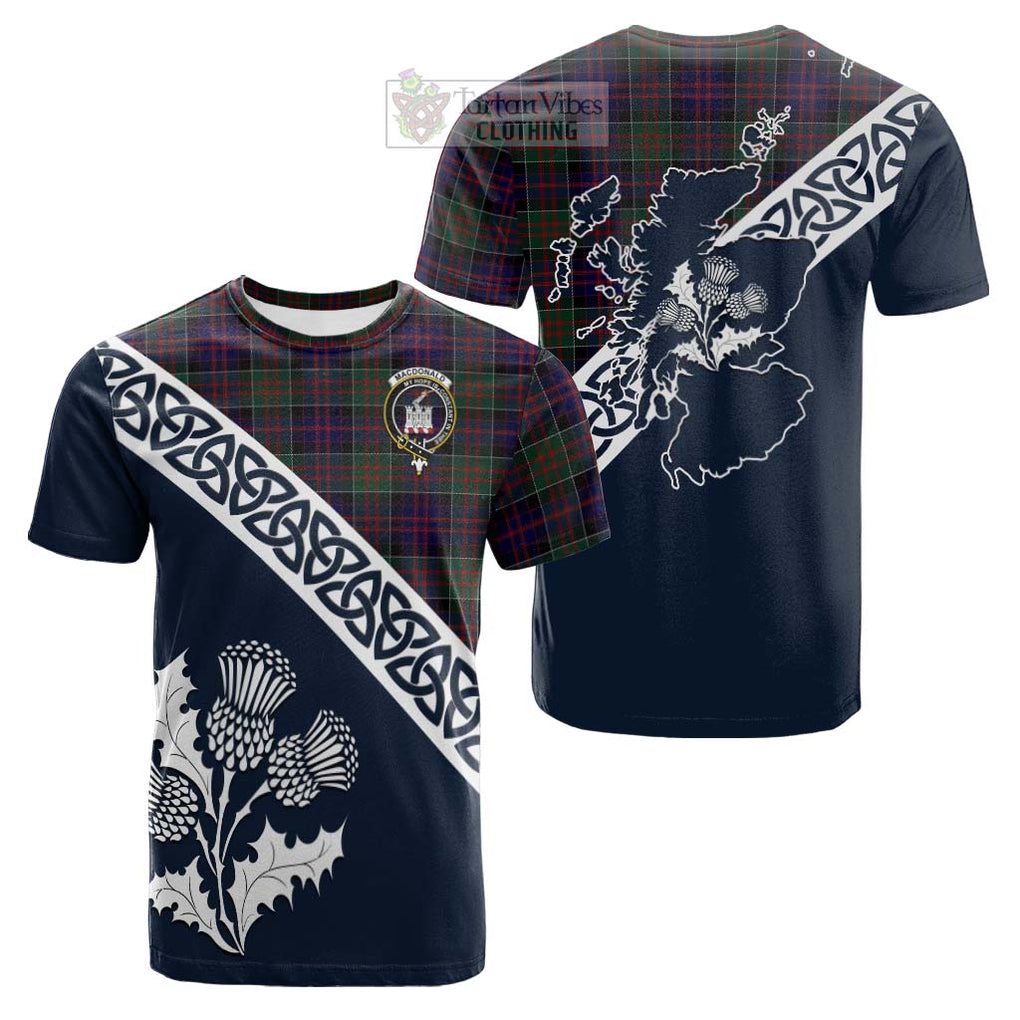 Tartan Vibes Clothing MacDonald (McDonald) of Clanranald Tartan Cotton T-shirt Featuring Thistle and Scotland Map