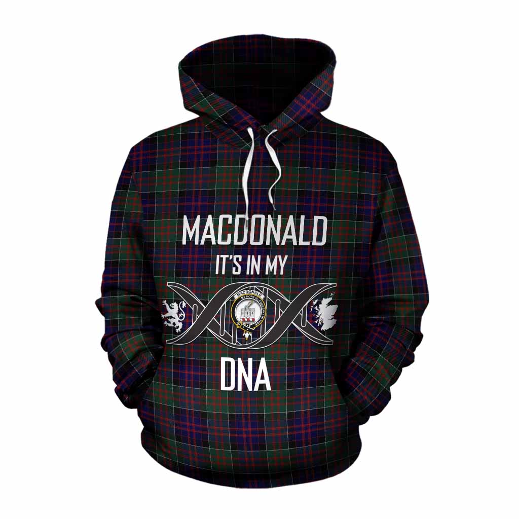 Tartan Vibes Clothing MacDonald (McDonald) of Clanranald Tartan Cotton Hoodie with Family Crest DNA In Me Style