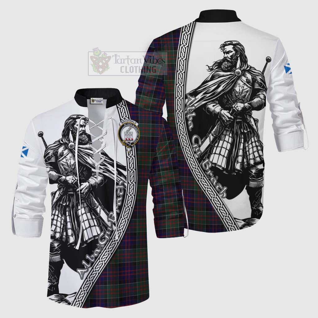 Tartan Vibes Clothing MacDonald (McDonald) of Clanranald Tartan Clan Crest Ghillie Kilt Shirt with Highlander Warrior Celtic Style